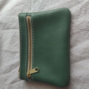 Portland Leather goods double zip pouch in Eucalyptus